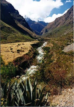 The trail follows a river valley