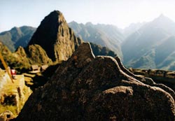 A rock carved to look like Huayna Picchu
